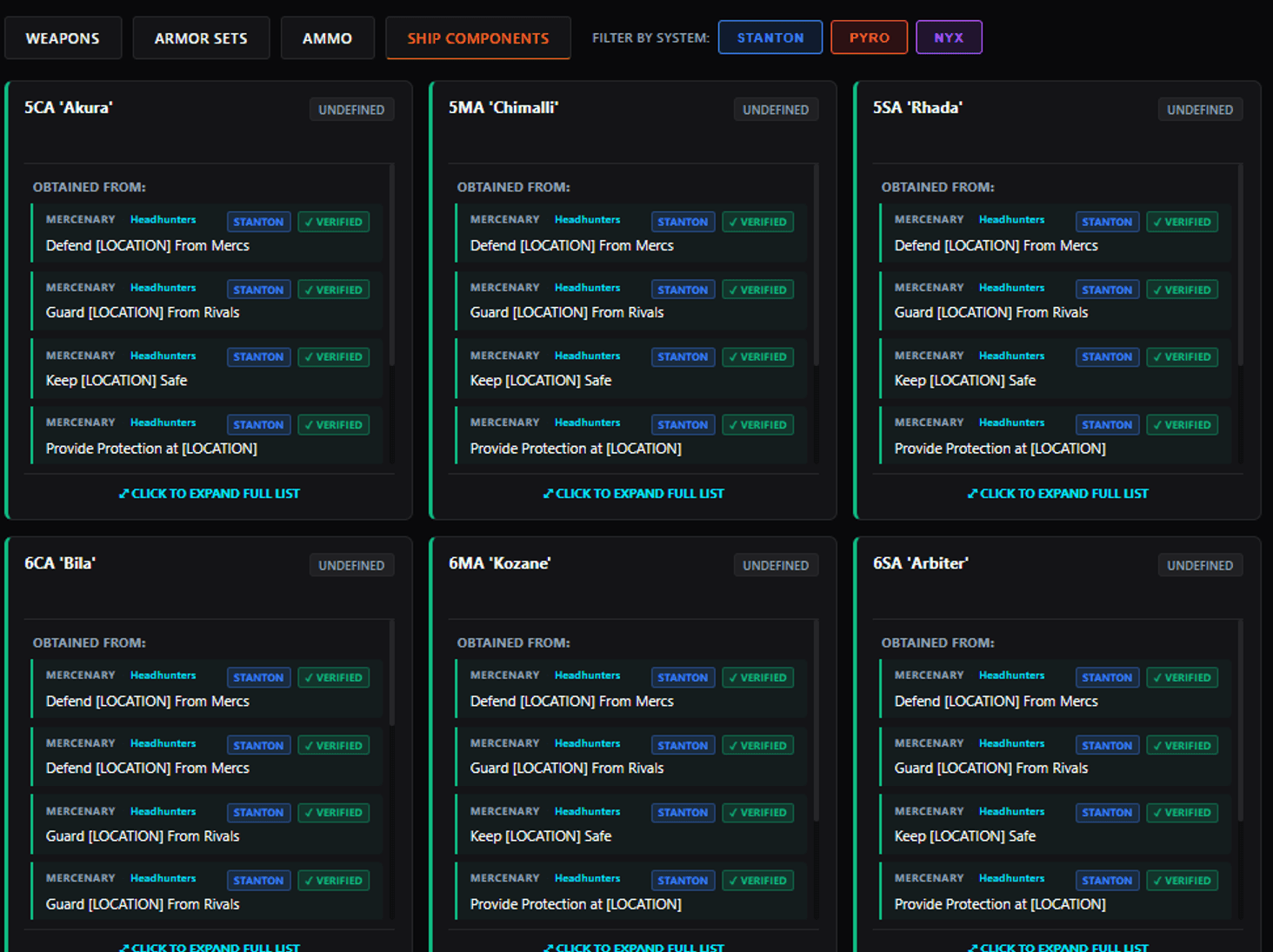 Community Hub screenshot showing the ship component blueprint category